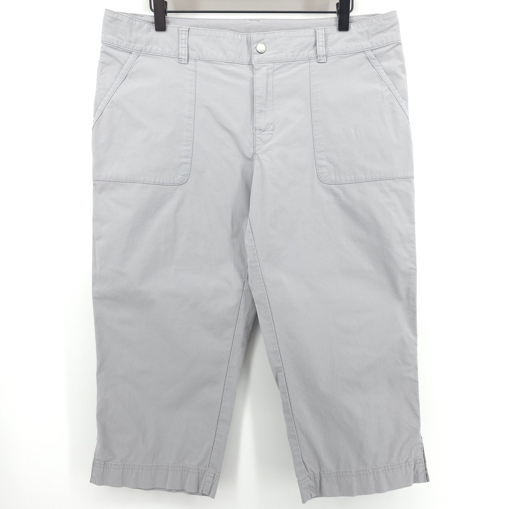 Lucy Crop Capri Pants Activewear Women Large Gray Cotton Stretch Utility